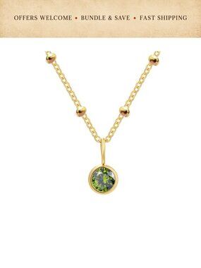 Dainty Birthstone Station Necklace Crystal Pendant Stainless Steel Gold